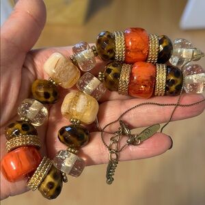 Chunky lucite acrylic Beaded Necklace with Orange Brown Clear Gold Cream Accents